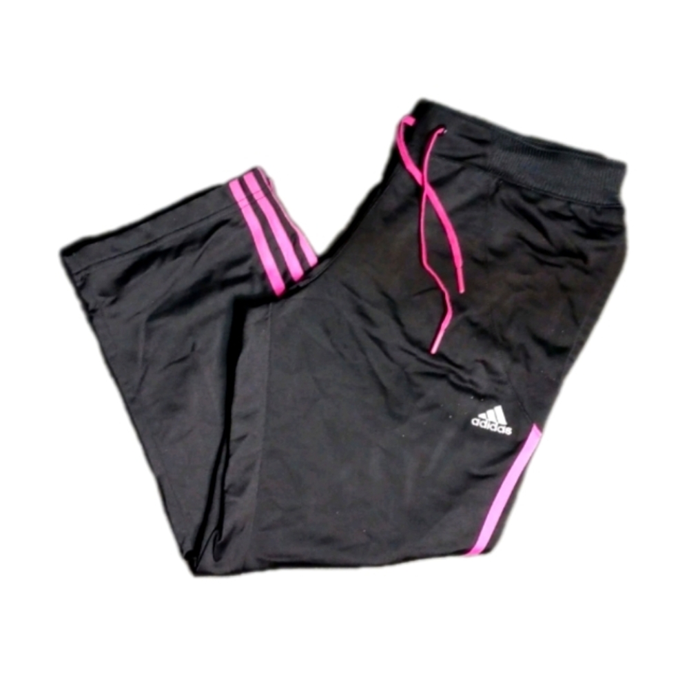 Adidas Black and Pink Capri Sweatpants with Elastic Waistband